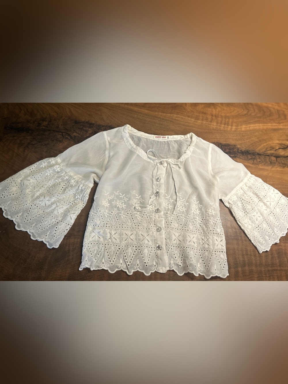 Johnny Was White Eyelet Embroidered Cropped Blouse